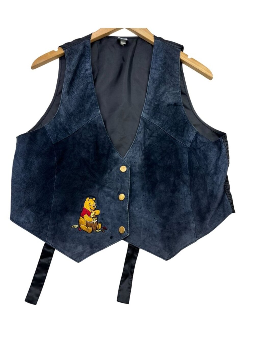 Vintage Womens Disney Winnie The Pooh Suede Vest Jacket S Navy Blue Embroidered